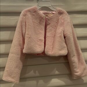 Girls' Pink Faux Fur Cropped Jacket - Cozy Finish